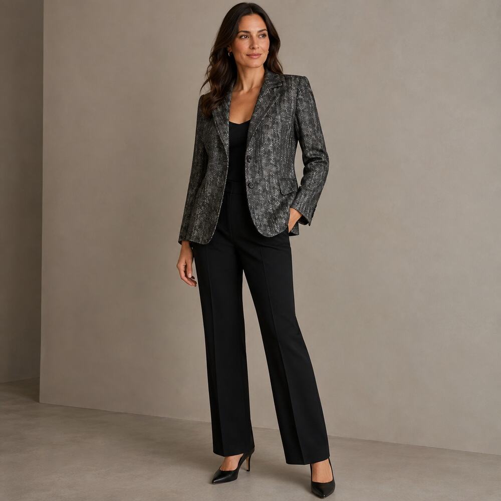 Santorelli GiGi Metallic Italian Blazer Gray Black Size 8 Quiet Luxury
